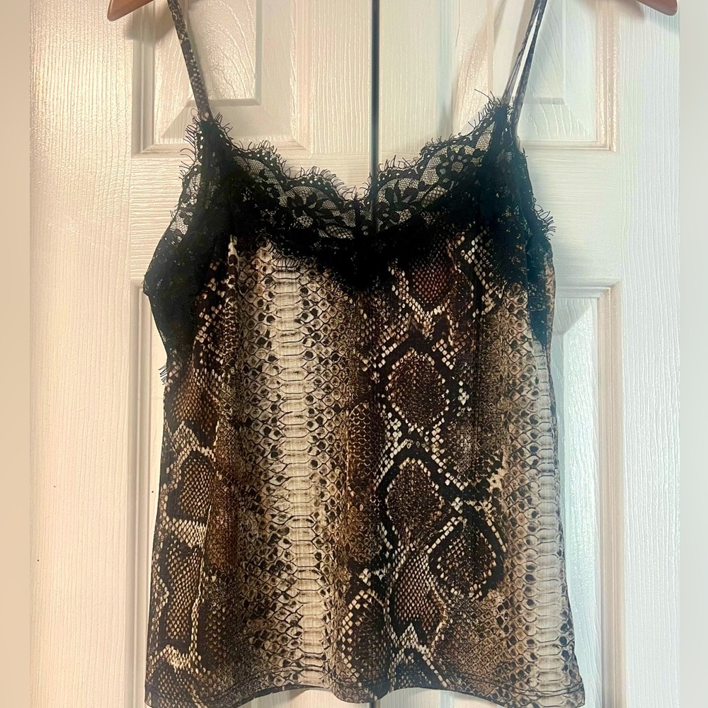 Snake Print Lace Trim Cami Top